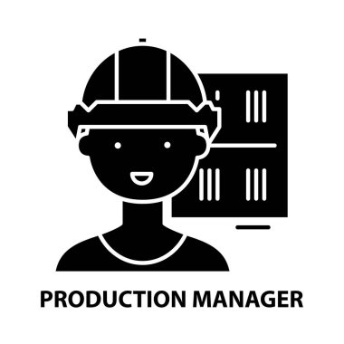 Yapım yöneticisi simgesi, düzenlenebilir vuruşlarla siyah vektör işareti, konsept illüstrasyon