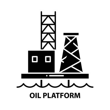 Yağ platformu simgesi, düzenlenebilir vuruşlarla siyah vektör işareti, konsept illüstrasyon