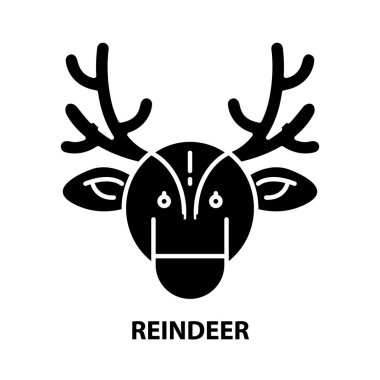 Ren geyiği simgesi, düzenlenebilir vuruşlarla siyah vektör işareti, konsept illüstrasyon