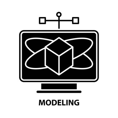 Modelleme simgesi, düzenlenebilir vuruşlarla siyah vektör işareti, konsept illüstrasyon