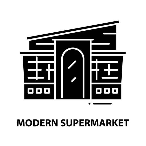 Ícone de supermercado moderno, sinal de vetor preto com traços editáveis, ilustração conceito — Vetor de Stock