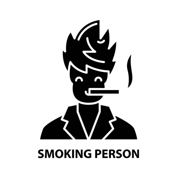 Ícone pessoa fumando, sinal vetor preto com traços editáveis, ilustração conceito — Vetor de Stock