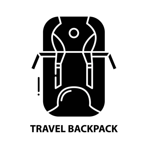 Seyahat sırt çantası simgesi, düzenlenebilir vuruşlarla siyah vektör işareti, konsept illüstrasyon — Stok Vektör