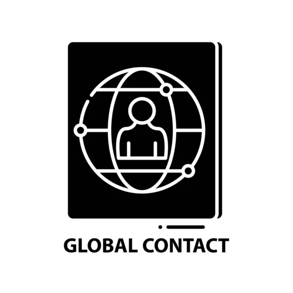 Globalna ikona kontaktu, czarny znak wektorowy z edytowalnymi pociągnięciami, ilustracja koncepcyjna — Wektor stockowy