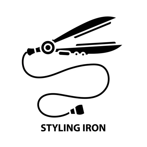 Styling Iron Icon, schwarzes Vektorzeichen mit editierbaren Strichen, Konzeptillustration — Stockvektor