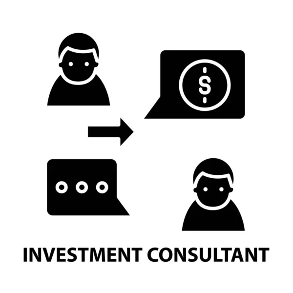 Icono de consultor de inversión, signo de vector negro con trazos editables, ilustración de concepto — Vector de stock