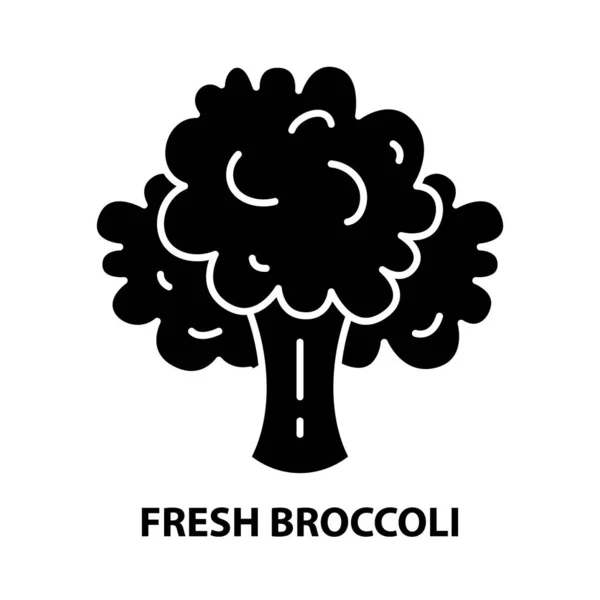 Färsk broccoli ikon, svart vektor tecken med redigerbara stroke, koncept illustration — Stock vektor