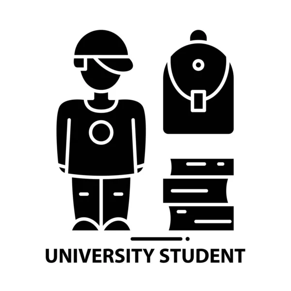 Studentensymbol, schwarzes Vektorschild mit editierbaren Strichen, Konzeptillustration — Stockvektor