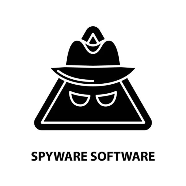 Spyware-Software-Symbol, schwarzes Vektorzeichen mit editierbaren Strichen, Konzeptillustration — Stockvektor