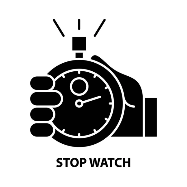 Stop watch icon, black vector sign with editable strokes, concept illustration — Stock Vector