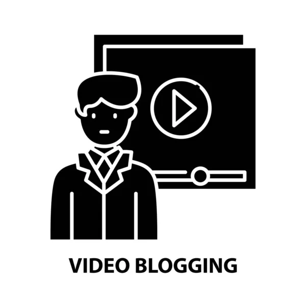 Ikona blogowania wideo, czarny znak wektora z edytowalnymi pociągnięciami, ilustracja koncepcyjna — Wektor stockowy