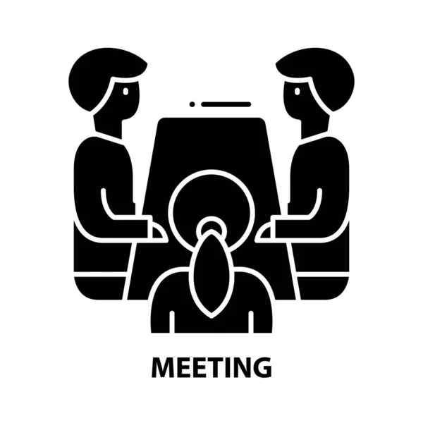 Ikona spotkania, czarny znak wektora z edytowalnymi pociągnięciami, ilustracja koncepcyjna — Wektor stockowy