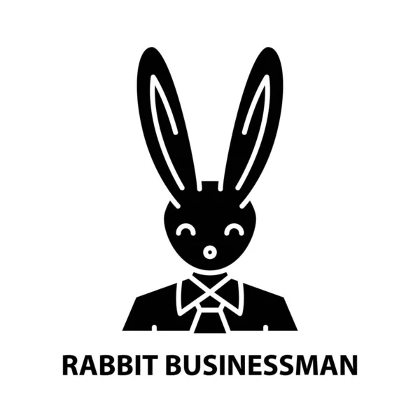 Ícone de homem de negócios coelho, sinal de vetor preto com traços editáveis, ilustração conceito — Vetor de Stock