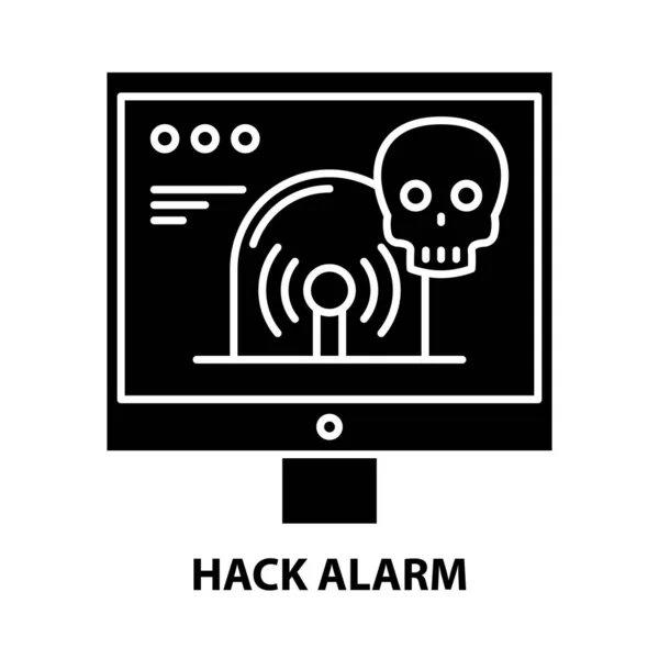 Hack-Alarm-Symbol, schwarzes Vektorzeichen mit editierbaren Strichen, Konzeptillustration — Stockvektor