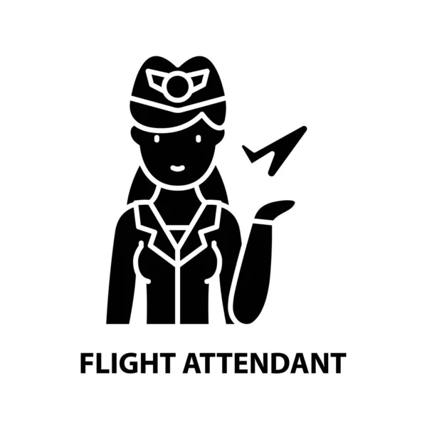 Flight attendant icon, black vector sign with editable strokes, concept illustration — Stock Vector