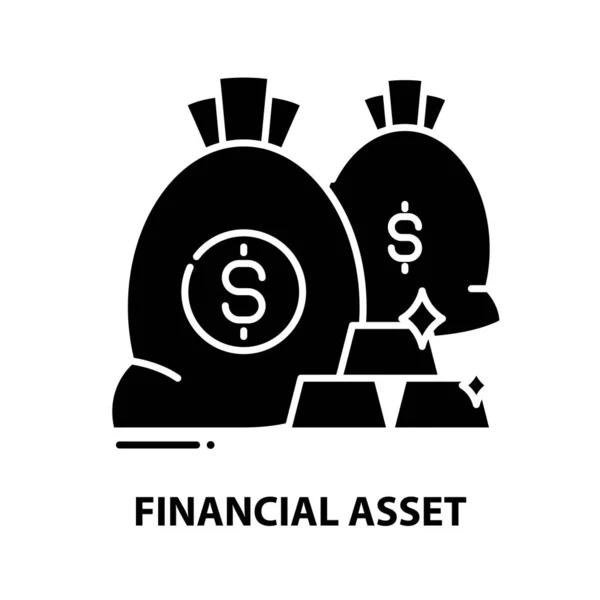 Значок финансового актива, черный векторный знак с редактируемыми штрихами, концептуальная иллюстрация — стоковый вектор
