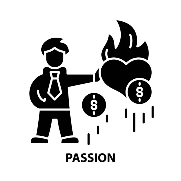 Ikona pasji, czarny znak wektorowy z edytowalnymi pociągnięciami, ilustracja koncepcyjna — Wektor stockowy