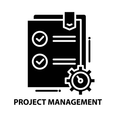 proje yönetim simgesi, düzenlenebilir vuruşlarla siyah vektör işareti, konsept illüstrasyon