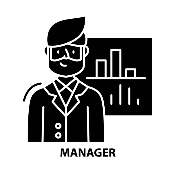 Manager symbol ikon, svart vektor tecken med redigerbara drag, koncept illustration — Stock vektor