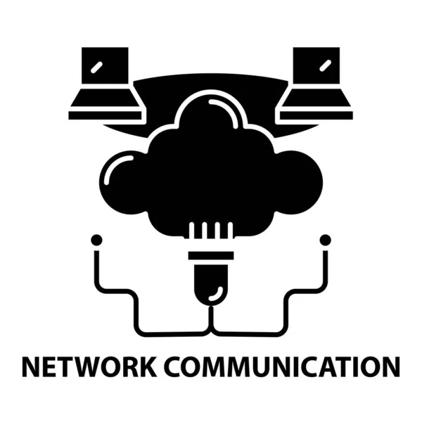 Netwerkcommunicatie icoon, zwart vectorteken met instelbare slagen, concept illustratie — Stockvector