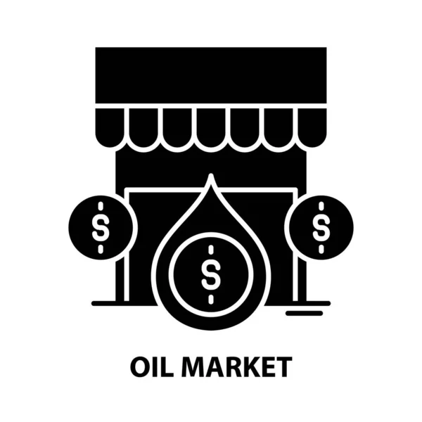 Ícone do mercado de petróleo, sinal vetorial preto com traços editáveis, ilustração conceito — Vetor de Stock