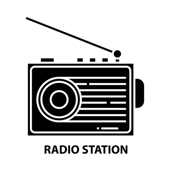 Icona della stazione radio, segno vettoriale nero con tratti modificabili, illustrazione concettuale — Vettoriale Stock