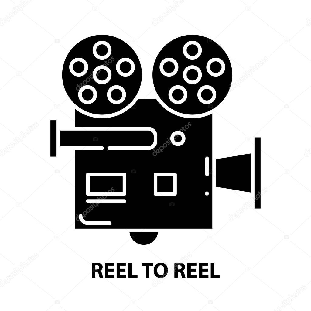 reel to reel icon, black vector sign with editable strokes, concept illustration