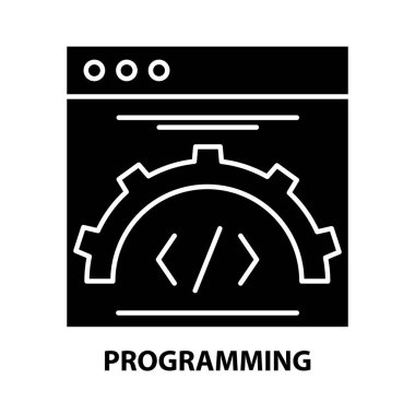 programlama sembolü simgesi, düzenlenebilir vuruşlarla siyah vektör işareti, konsept illüstrasyon