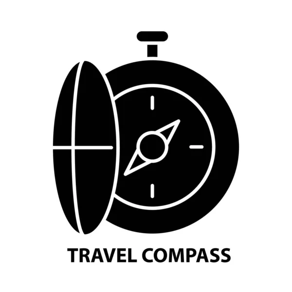 Icona della bussola da viaggio, segno vettoriale nero con tratti modificabili, illustrazione concettuale — Vettoriale Stock