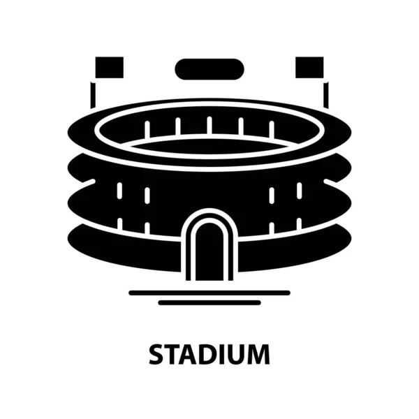 Stadionsymbol, schwarzes Vektorschild mit editierbaren Strichen, Konzeptillustration — Stockvektor