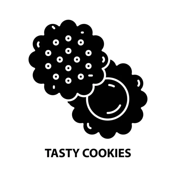맛있는 쿠키 아이콘, 완벽 한 스냅이 있는 검은 벡터 사인, 컨셉 삽화 — 스톡 벡터