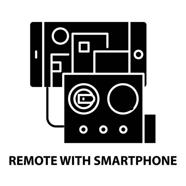 Пульт дистанционного управления с иконкой смартфона, черный векторный знак с редактируемыми штрихами, концептуальная иллюстрация — стоковый вектор