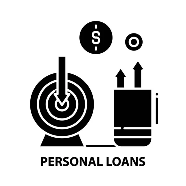 Persoonlijke leningen icoon, zwarte vector teken met bewerkbare slagen, concept illustratie — Stockvector