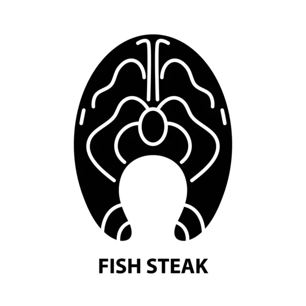 Fisch-Steak-Symbol, schwarzes Vektorschild mit editierbaren Strichen, Konzeptillustration — Stockvektor