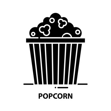 patlamış mısır simgesi, düzenlenebilir vuruşlarla siyah vektör işareti, konsept illüstrasyon