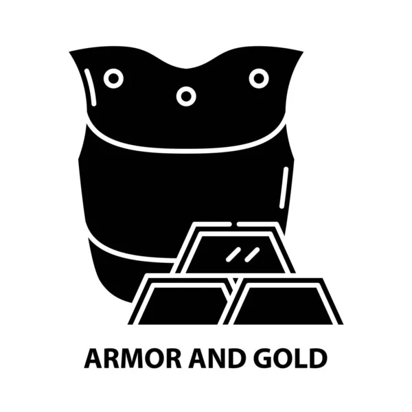 Rustning och guld ikon, svart vektor tecken med redigerbara drag, begrepp illustration — Stock vektor