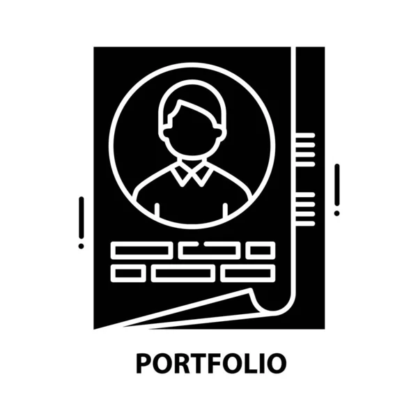 Portföy simgesi, düzenlenebilir vuruşlarla siyah vektör işareti, konsept illüstrasyon — Stok Vektör