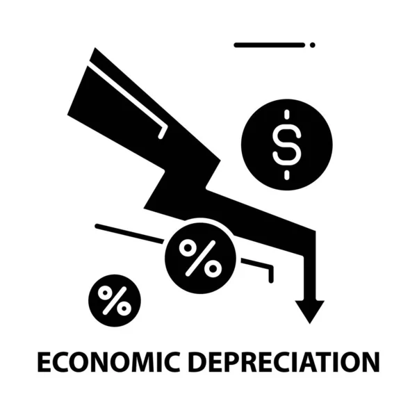 Ícone de depreciação econômica, sinal vetorial preto com traços editáveis, ilustração conceito Gráficos De Vetores