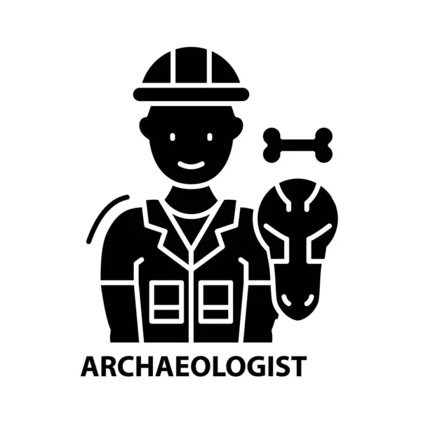 Archäologe-Ikone, schwarzes Vektorschild mit editierbaren Strichen, Konzeptillustration — Stockvektor