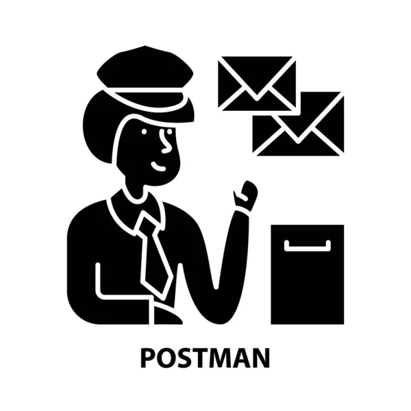 Postbote-Symbol, schwarzes Vektorschild mit editierbaren Strichen, Konzeptillustration — Stockvektor