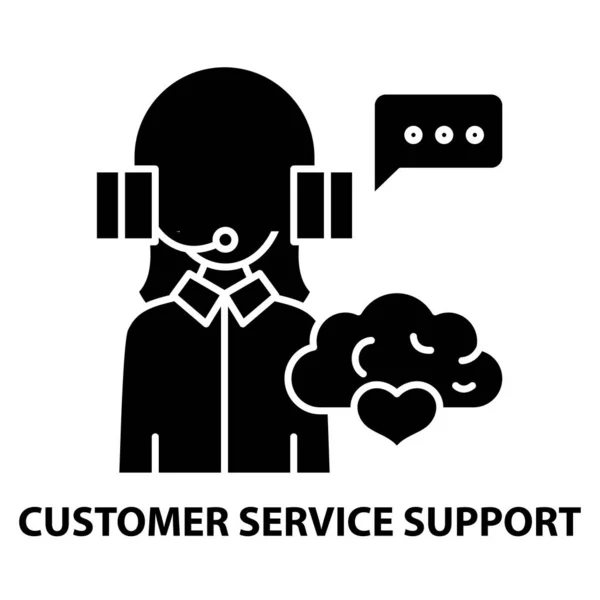 Ícone de suporte ao serviço ao cliente, sinal vetorial preto com traços editáveis, ilustração conceito — Vetor de Stock