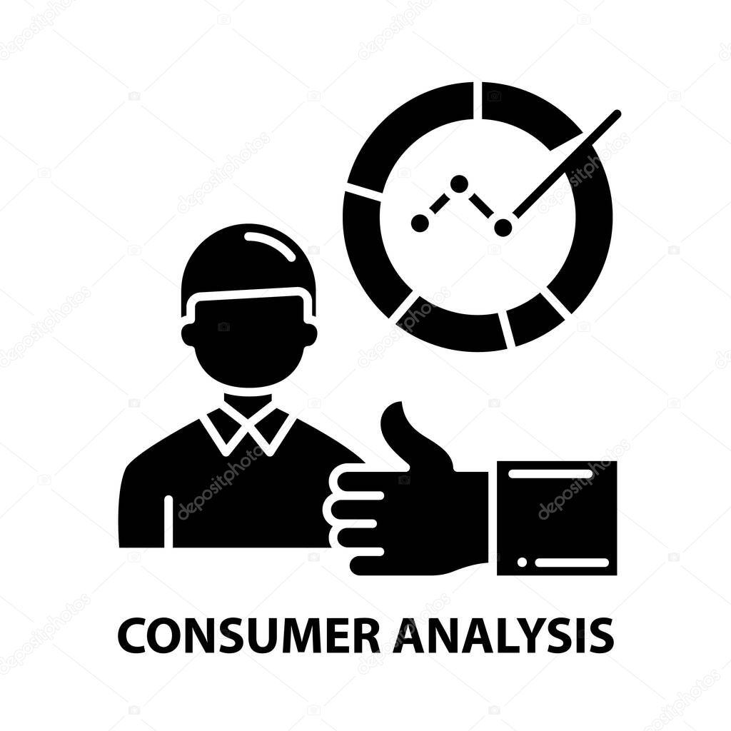 consumer analysis icon, black vector sign with editable strokes, concept illustration