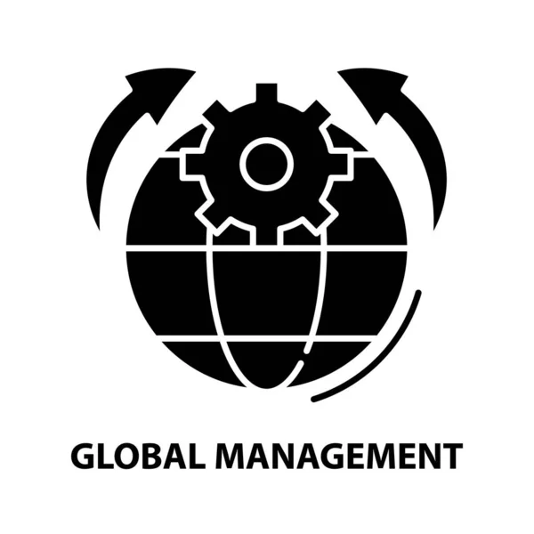 Global management symbool icoon, zwart vectorteken met aanpasbare slagen, concept illustratie — Stockvector