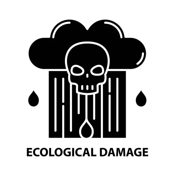 Иконка экологического ущерба, знак черного вектора с редактируемыми штрихами, концептуальная иллюстрация — стоковый вектор