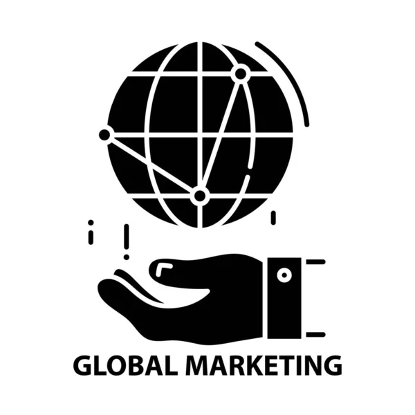 Ícone de marketing global, sinal vetorial preto com traços editáveis, ilustração conceito —  Vetores de Stock