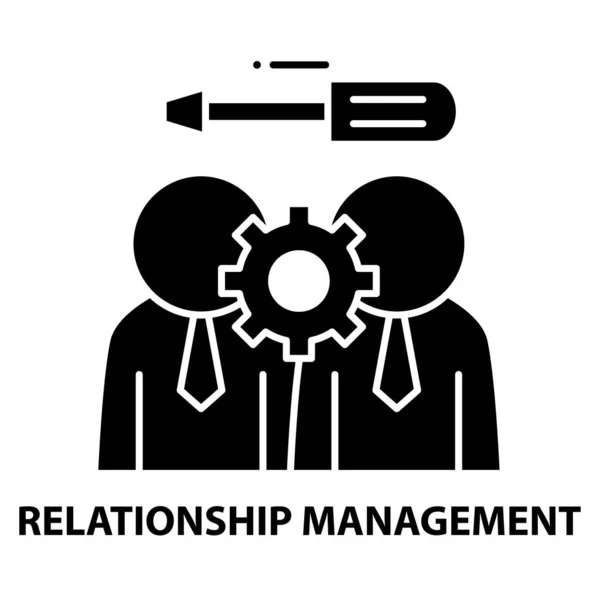 Relation management ikon, svart vektor tecken med redigerbara stroke, begrepp illustration — Stock vektor