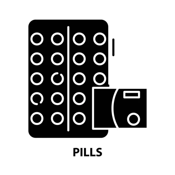 Ikona pilulky, černá vektorová značka s upravitelnými tahy, koncept ilustrace — Stockový vektor