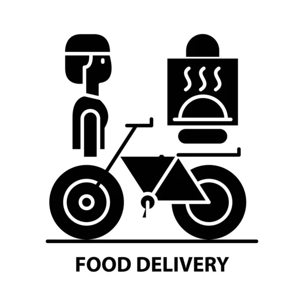 Ikona dostawy żywności, czarny znak wektor z edytowalnymi pociągnięciami, ilustracja koncepcyjna — Wektor stockowy