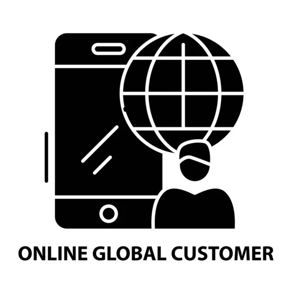 Online globalna ikona klienta, czarny znak wektorowy z edytowalnymi pociągnięciami, ilustracja koncepcyjna — Wektor stockowy