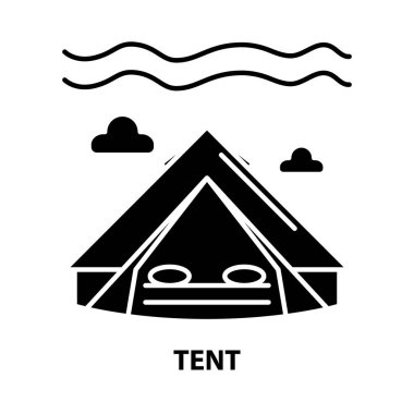 çadır simgesi, düzenlenebilir vuruşlu siyah vektör işareti, konsept illüstrasyon